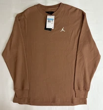 Nike Jordan Essentials Mens Brown Shirt Med. Long Sleeve Waffle Knit FV7456-223