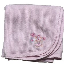 Gerber Pink Waffle Knit Cotton Baby Blanket Embroidered Bear Princess 30x30