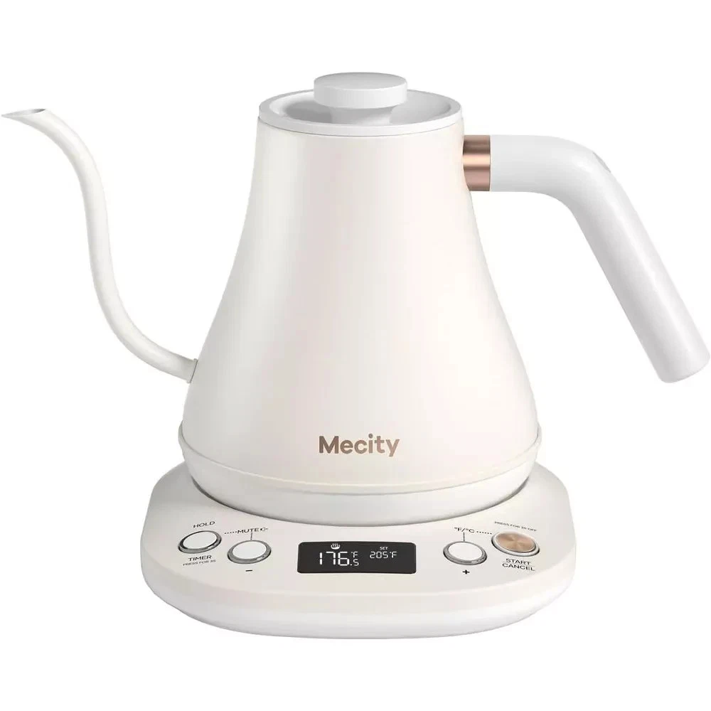 MECITY Electric Stainless Gooseneck Kettle 1200W, Precision Temp Control, White