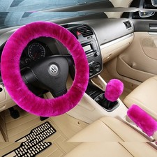 3pcs Wool Steering Wheel Cover Set Fluffy Handbrake Gear Shift Accessories