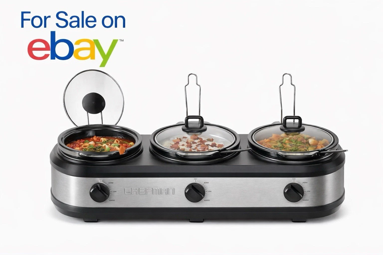 Chefman Triple Slow Cooker Buffet Server Stainless Steel Keep Warm brand new
Opens in a new window o