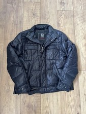 Belstaff Men’s medium Black Quilted Puffer Jacket Belted Full Zip Snap Coat