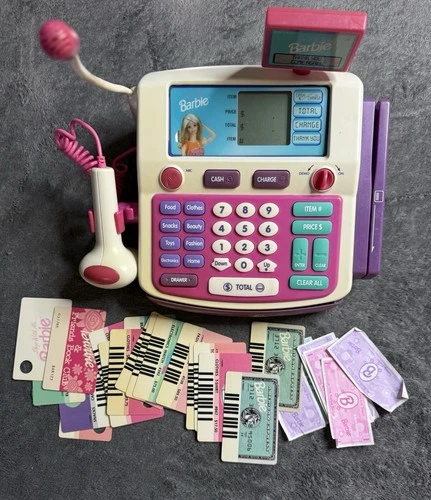 Vintage 1999 Mattel Barbie “Shop With Me” Cash Register Cash Coins Cards TESTED