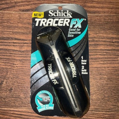 NOS VTG Schick Tracer FX Metal Razor 2 Refill Blades & Case 1995 Sensitive Skin