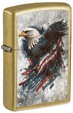 Zippo 3063, USA Flag and Eagle, Satin Brass Finish Lighter