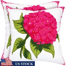 Embroidered Cotton Canvas Throw Pillow Covers Decorative Cushion Cases Set of 2