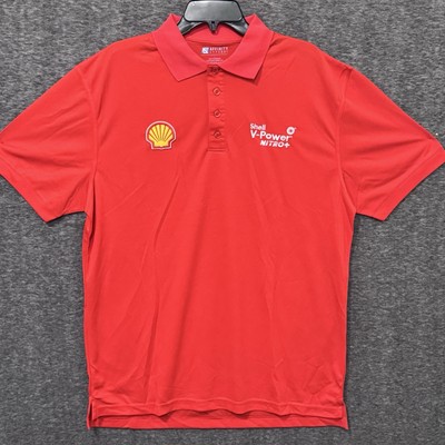 Shell Polo Shirt Size L New Red Short Sleeve V Power Employee Uniform Casual