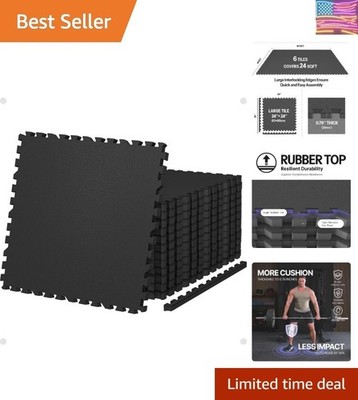 0.79in Thick 24 Sq Ft Exercise Equipment Mats, 6 Tiles Upgraded Rubber Top wi...