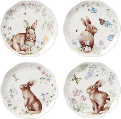 Lenox, Dinnerware Set, Butterfly Meadow Bunny 4-Piece Accent Plate Set, Service