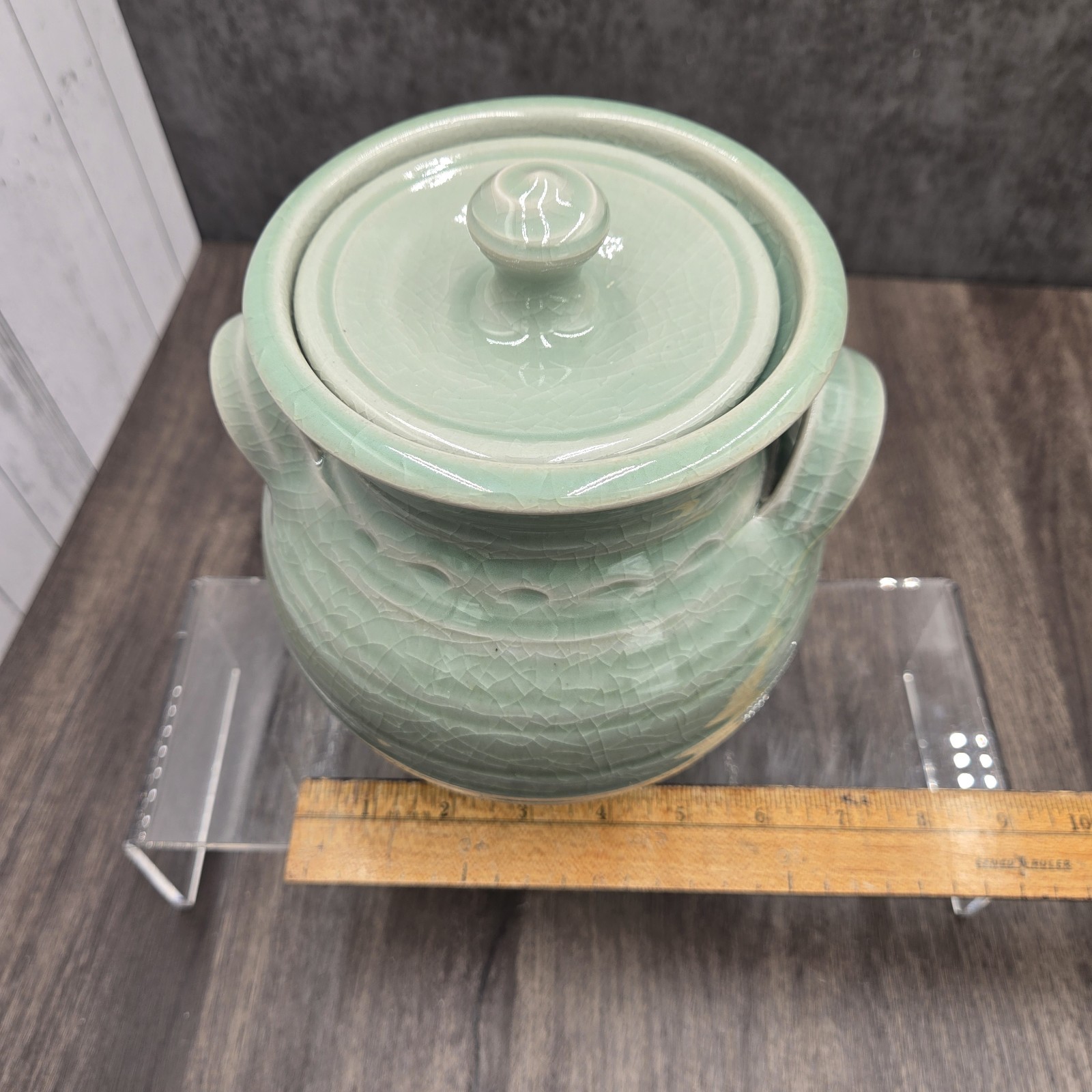 Simon Pearce Belmont Crackle Celadon Stoneware Canister with Lid Handmade USA