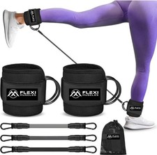 Resistance Bands with Ankle Cuffs for Leg, Glute, and Hip Workouts - Black