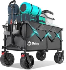 Collapsible Wagon Cart with Big All-Terrain Beach Wheels, Foldable Heavy Duty Wa