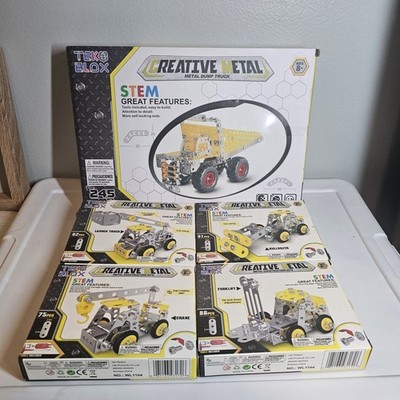 Teko Blox Creative Metal STEM Construction Kit Lot of 5 Dump Truck Crane Forklif