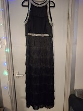 Unique  Long Length 20s Style Cold Shoulder Black Dress With Silver Decoctation