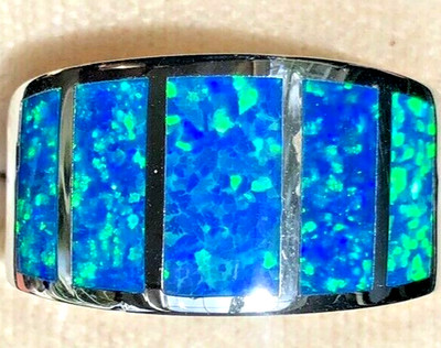 Mediterranean Glistening Ocean Blue Fire Opal Men's ring 11 or 12 Windows Band