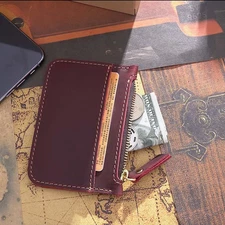 Genuine Leather Small Wallet Card Holder Zipper Coin Purse Change Cash Pouch New