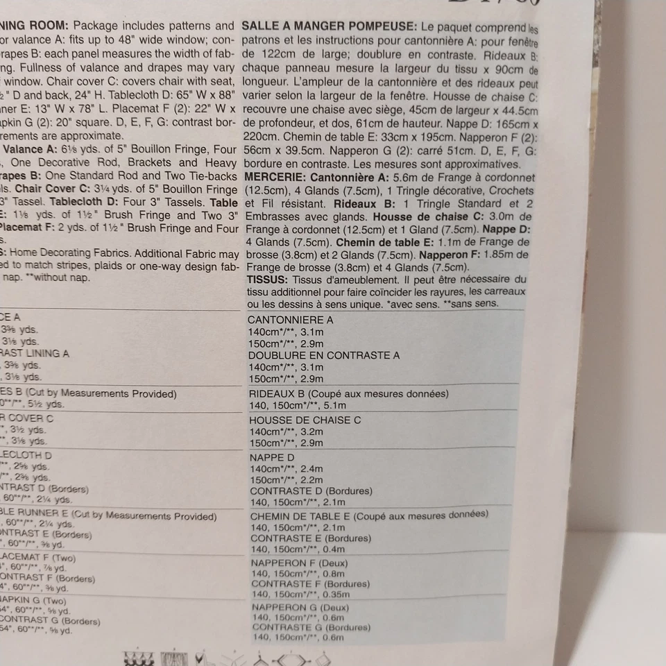 BUTTERICK Sewing Pattern B4760 WAVERLY FORMAL DINING ROOM  Uncut - Image 4 of 4