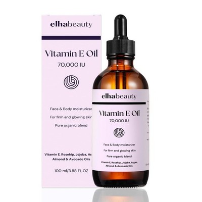 Vitamin E Rose Oil with Organic Rosehip, Avocado, Jojoba, Argan and Almond Oi...