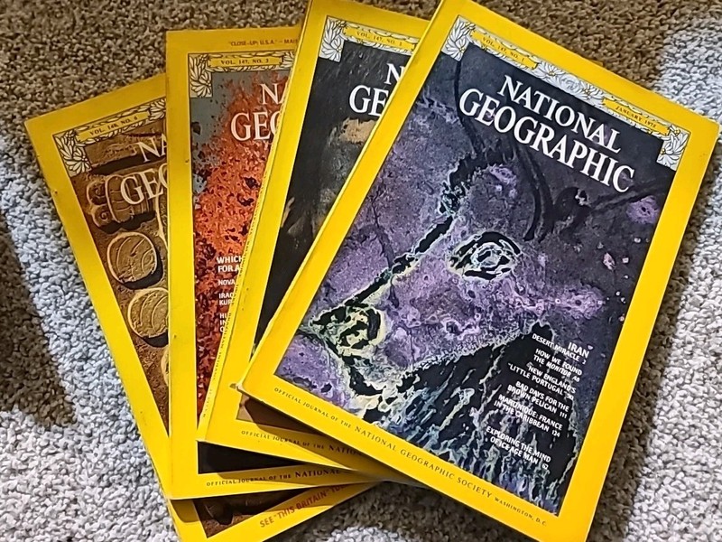National Geographic Lot of 4 – 1975 Issues (Jan, Feb, Mar, Dec) – Clean Vintage