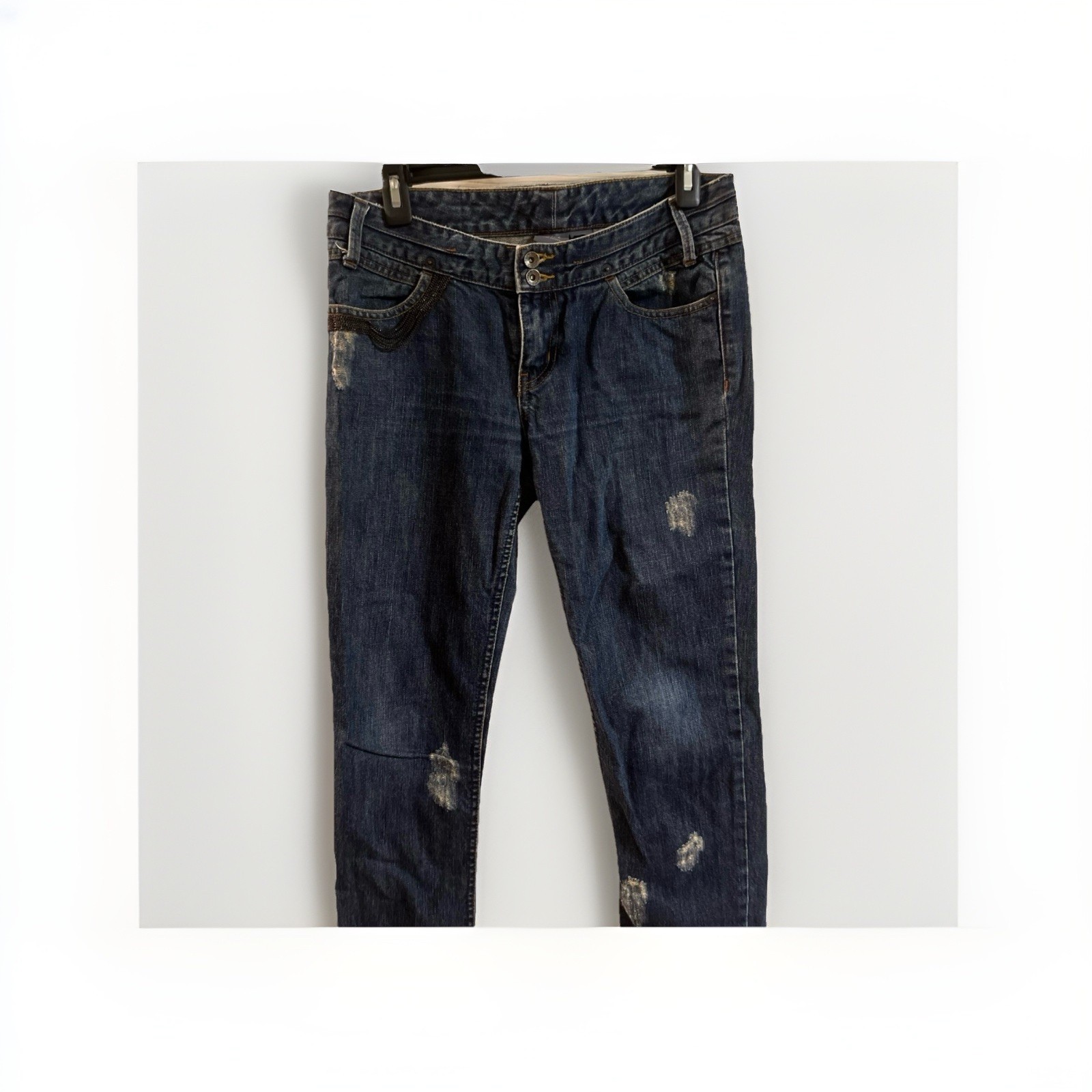 Armani Exchange Women's Denim Jeans Size 4 Straight Cut Chain Detail Y2K