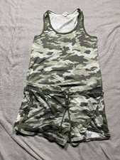 Lucky Brand 2pc Pajama Set Womens Medium Camo Sleepwear Shirt Shorts Knit Stretc