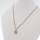 CHANEL Used CC Logos Chain Necklace Rhinestone Silver Pendant C11V France #ED615