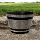 18 Litre Wooden Barrel Plant Pot Outdoor Garden Round Plastic Flower Planter