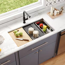 33 In. Workstation Undermount 18-Gauge Stainless Steel Single Bowl Kitchen Sink