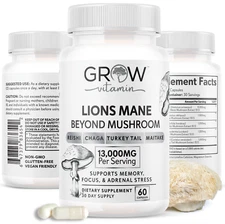 Mushroom Supplement 13000MG - 60 Capsules - Multi Blend Lions Mane Reishi
