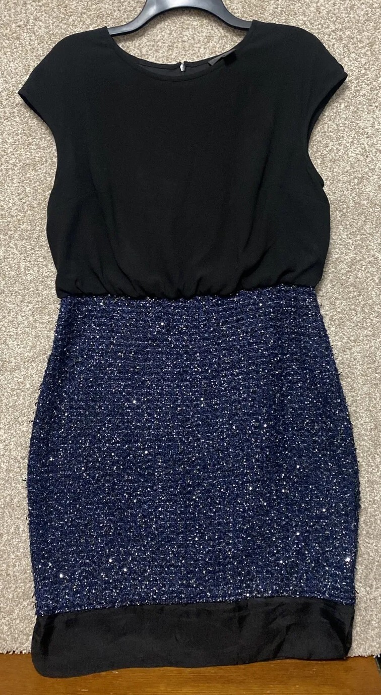 St. John Womens Black Blue Sequin Sleeveless Formal Party Cocktail Dress Size 10