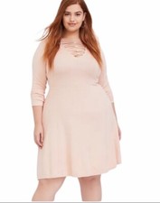TORRID Pink Knit Fit & Flare Long Sleeve Dress 0