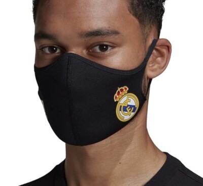 Adidas Real Madrid Unisex Face Cover Facemasks Black 3-Pack Sz M/L HB5042 New