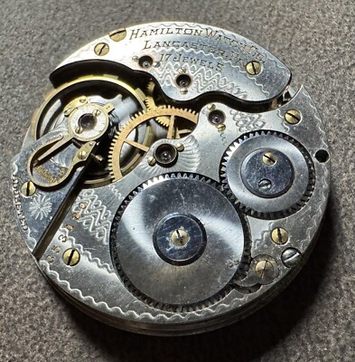 1906 HAMILTON 16S 17J PW PS ADJUSTED GRADE 975 POCKET WATCH MOVEMENT running