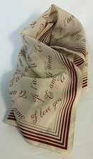 Woman  s Vintage Square Cream  Rust Scarf International  I Love You   Language