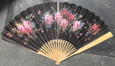 Vintage Wooden FAN Floral Scene Ventimilla 33" At Widest