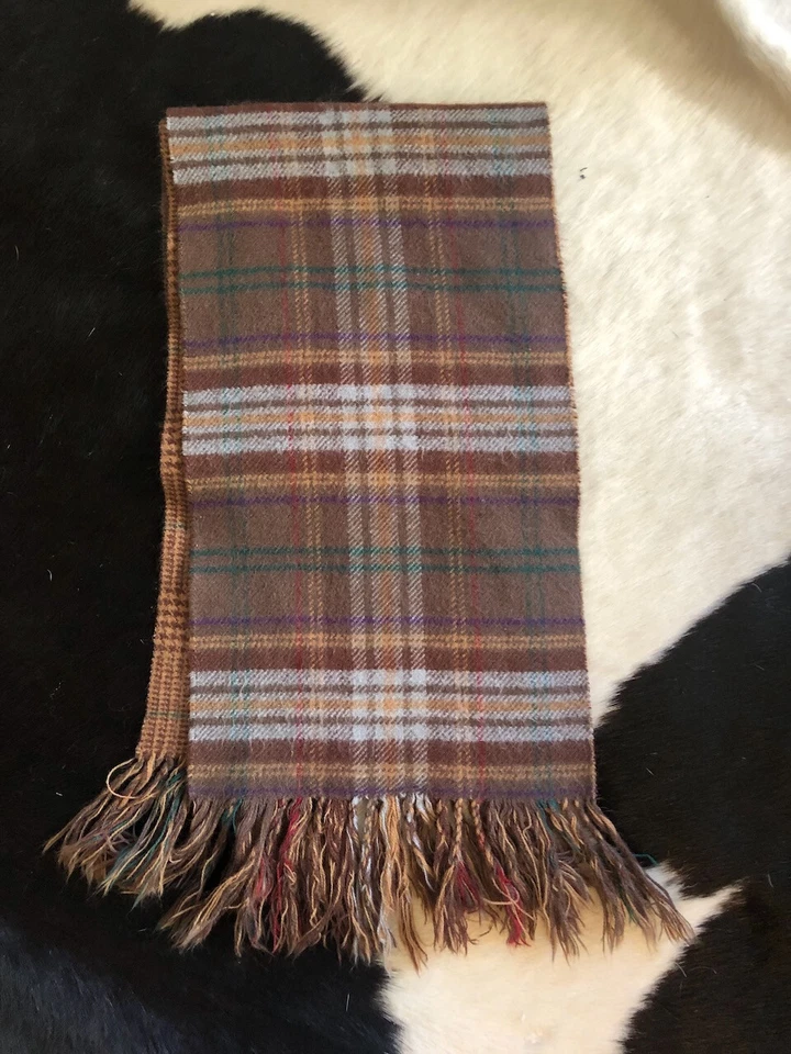 Chaps Polo Ralph Lauren Bufanda Acrílica Reversible Cuadros Marrón Flecos Foto 3 de 4