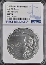 2022 U.S. Air Force 1 oz Silver Medal NGC MS70  First Release Blue Label Bx8