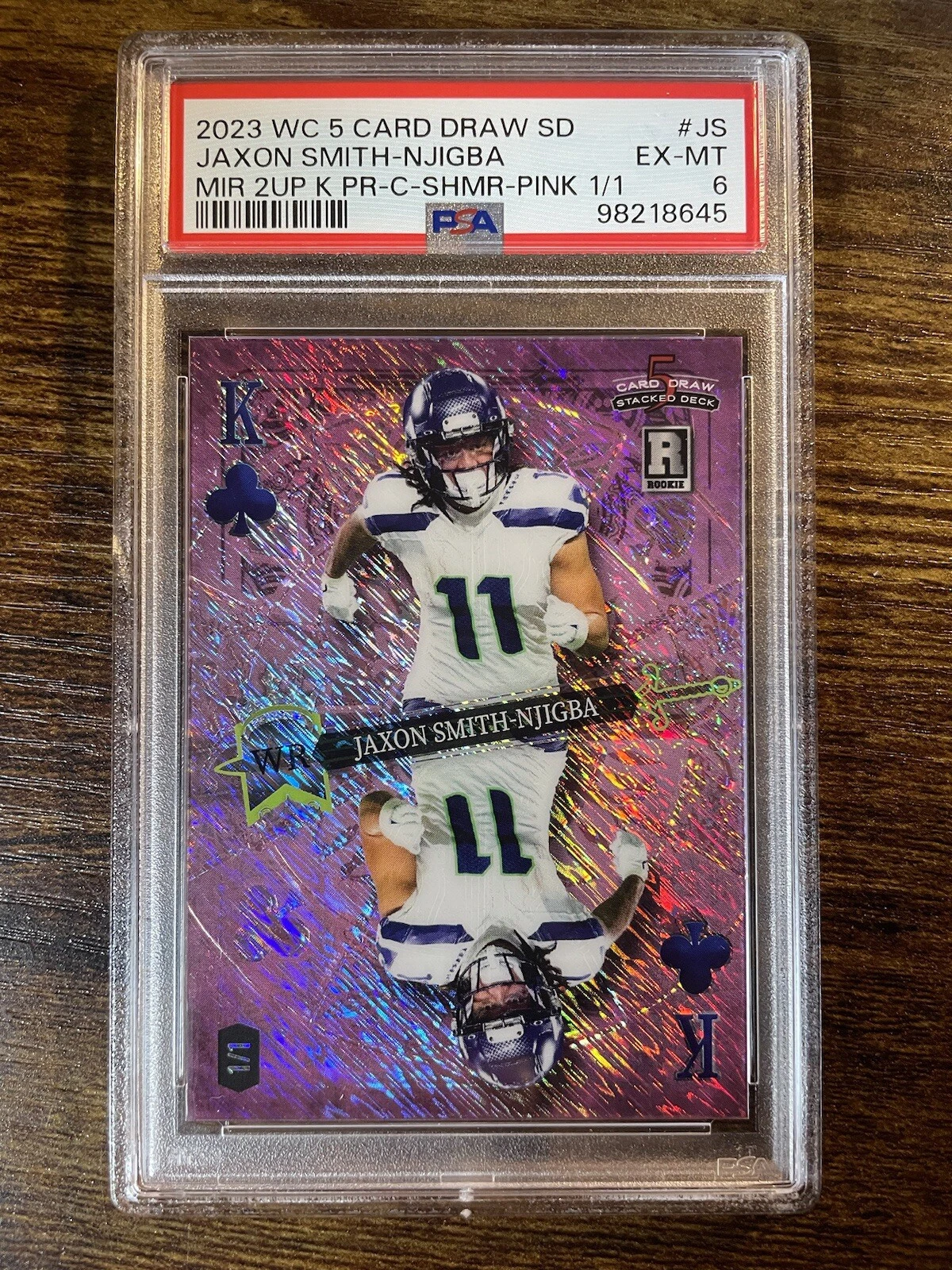 Jaxon Smith-Njigba Wild Card 5 Card Draw Stacked Deck Mirror 2UP King Promo #JS Club-Diagonal Shimmer Foil-Pink 1/1