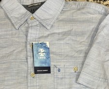 New 60 Izod Saltwater Dockside Shirt Short Sleeve Button Blue Micro Stripe M