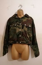 Forever 21 Army Camo Brown Green Khaki Olive Crop Biker Jacket Size S 8 10 12 14