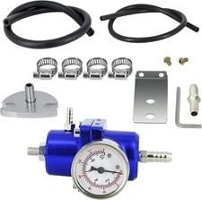 Aluminum Universal Adjustable Fuel Pressure Regulator Gauge Fitting Kit Blue
