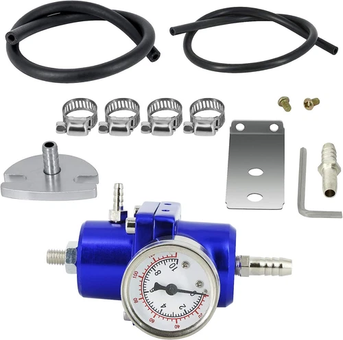 Aluminum Adjustable Fuel Pressure Regulator + Gauge+ Fitting Kit Blue Universal - Bild 1 von 12