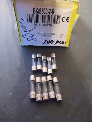 Lot of Ten BUSSMANN S500-2-R  BK/S500-2-R S500 2R  Fuses 20 X 5mmNew NOS
