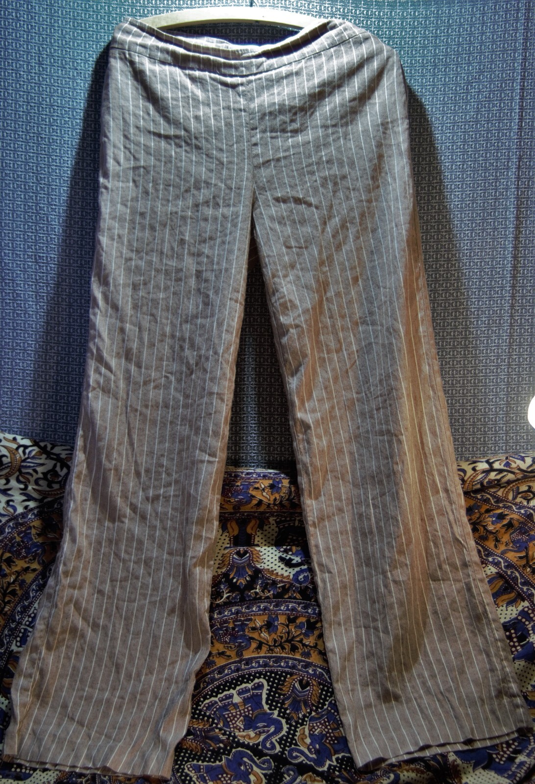 AVENUE MONTAIGNE Size 6 Linen Rayon Pants beige Pin Stripe FLAVIA Style Womens