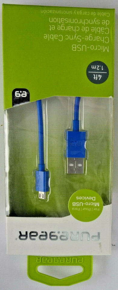 Cable USB a Micro-USB Pure Gear de 4 pies azul nuevo carga rápida envío gratuito Foto 3 de 4