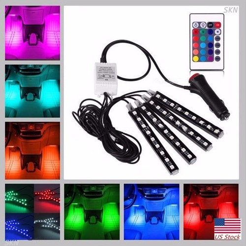 Car LED Strip Lights 4pcs LED DC 12V Multi-color Car Interior Light Kit - Picture 1 of 12