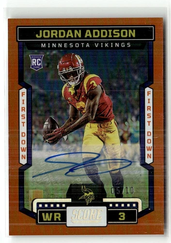 Jordan Addison 2023 Score Rookie Autograph #346 First Down 5/10 Vikings RC Auto