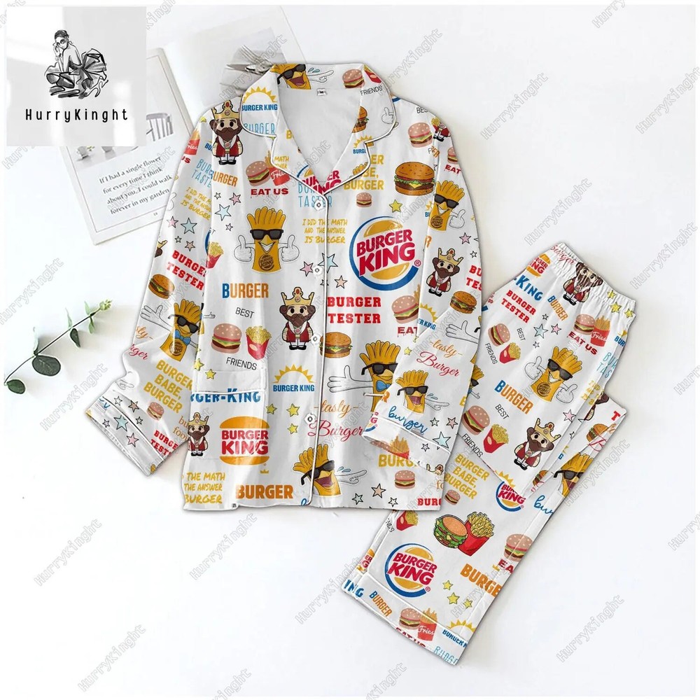 Burger Print Pajama Set for Women - Fun Holiday Sleepwear