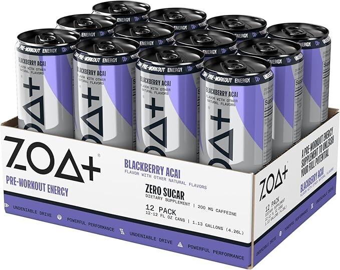 ZOA+ Pre-Workout Energy Drink Supplement -(BlackBerry Acai) 12