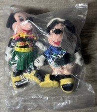 Disney Store Tourist Mickey Mouse  Hula Minnie Mouse Bean Bag Plush Set NWT